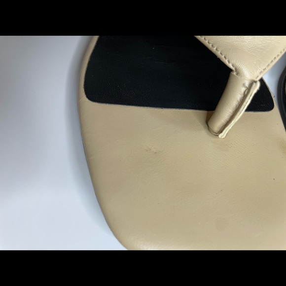 Zara Women Heeled Leather Square Toe Thong Sandals Beige/Nude Size 7 US 38 Euro - Picture 6 of 14